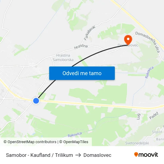 Samobor - Kaufland / Trilikum to Domaslovec map