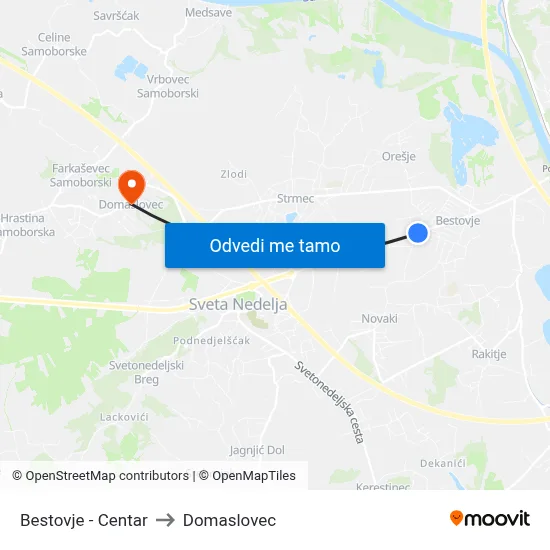 Bestovje - Centar to Domaslovec map