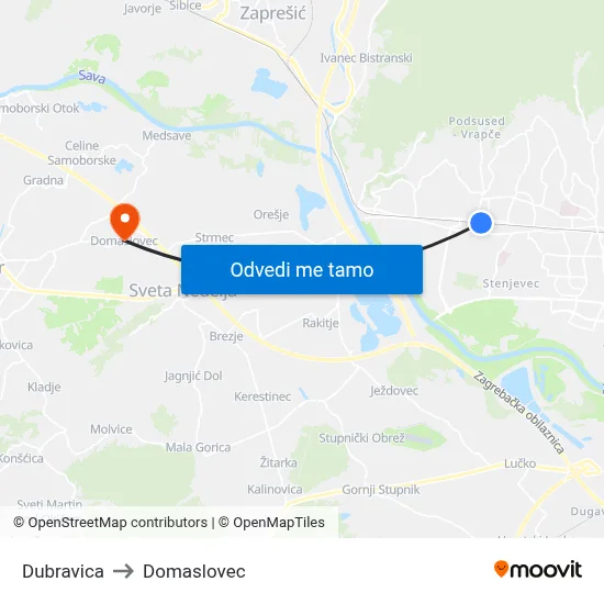 Dubravica to Domaslovec map