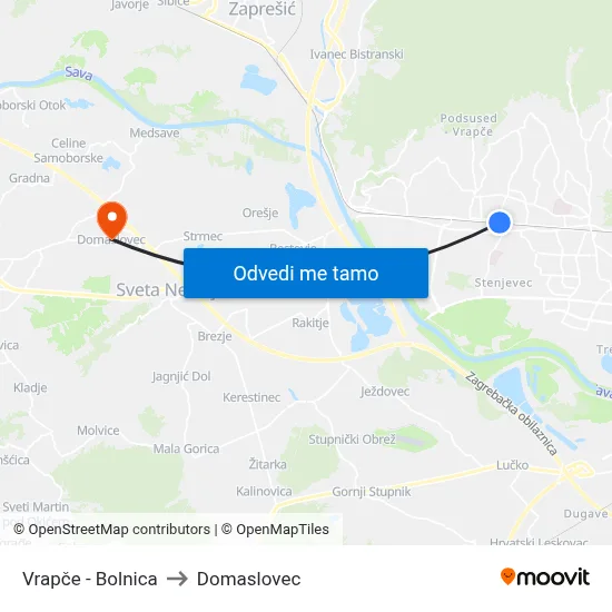 Vrapče - Bolnica to Domaslovec map