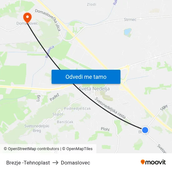 Brezje  -Tehnoplast to Domaslovec map