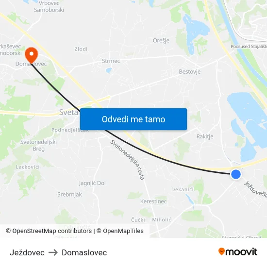 Ježdovec to Domaslovec map