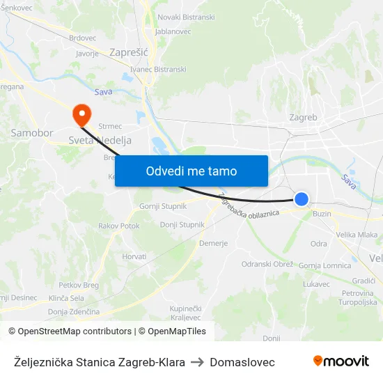 Željeznička Stanica Zagreb-Klara to Domaslovec map