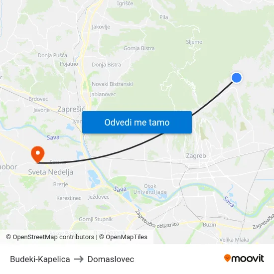 Budeki-Kapelica to Domaslovec map