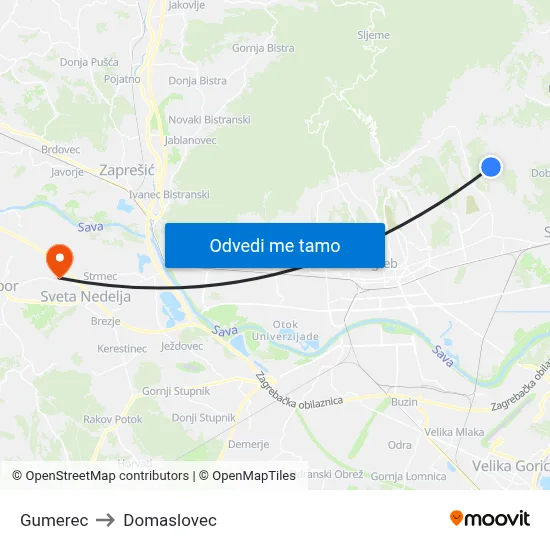 Gumerec to Domaslovec map