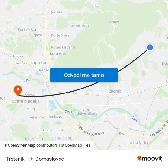 Trstenik to Domaslovec map