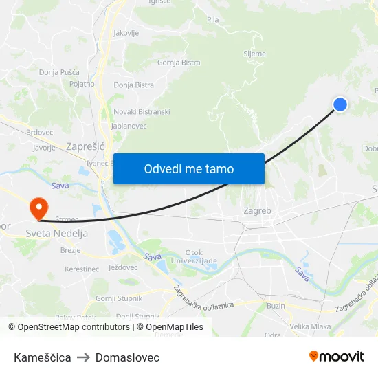 Kameščica to Domaslovec map