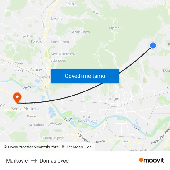 Markovići to Domaslovec map