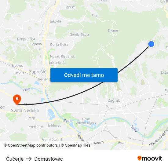 Čučerje to Domaslovec map