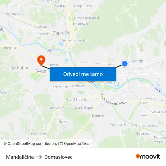 Mandaličina to Domaslovec map