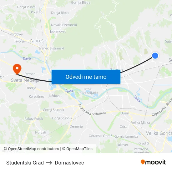 Studentski Grad to Domaslovec map