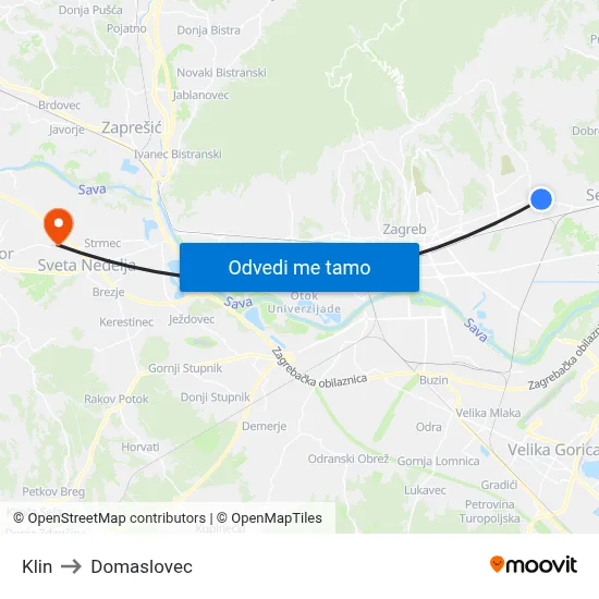 Klin to Domaslovec map