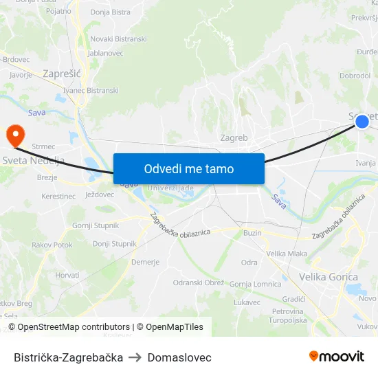 Bistrička-Zagrebačka to Domaslovec map