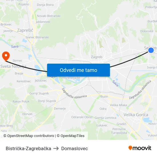 Bistrička-Zagrebačka to Domaslovec map