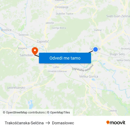 Trakoščanska-Selčina to Domaslovec map