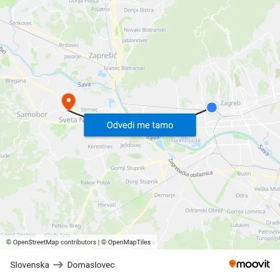Slovenska to Domaslovec map