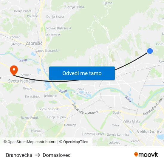 Branovečka to Domaslovec map