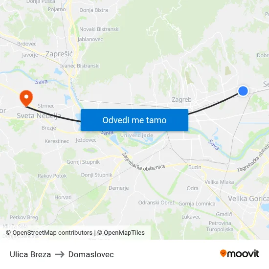 Ulica Breza to Domaslovec map