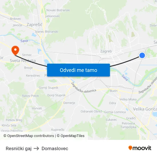 Resnički gaj to Domaslovec map
