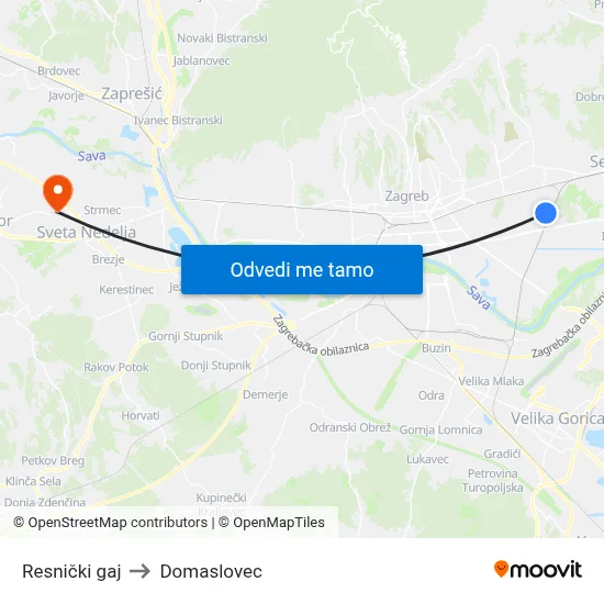 Resnički gaj to Domaslovec map
