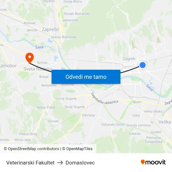 Veterinarski Fakultet to Domaslovec map