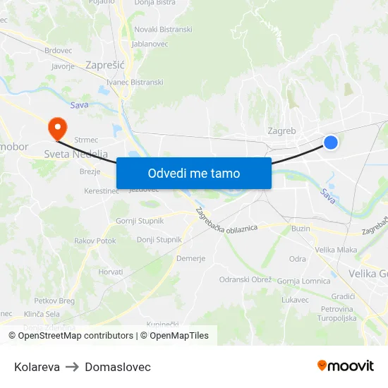 Kolareva to Domaslovec map