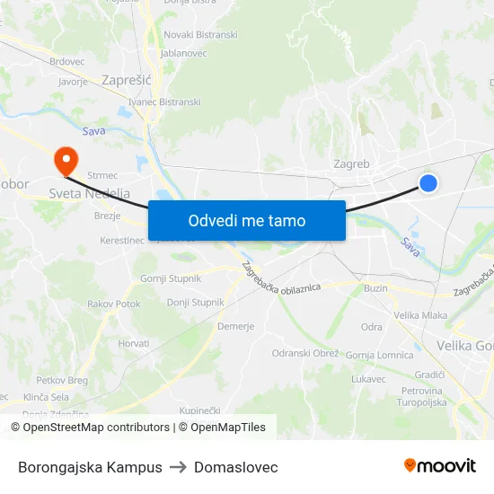 Borongajska Kampus to Domaslovec map