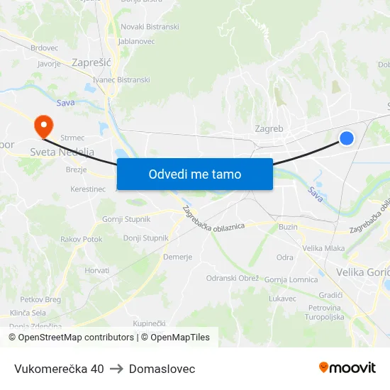 Vukomerečka 40 to Domaslovec map