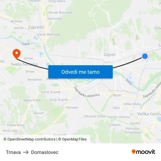Trnava to Domaslovec map