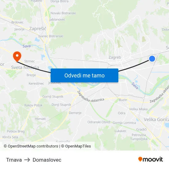 Trnava to Domaslovec map