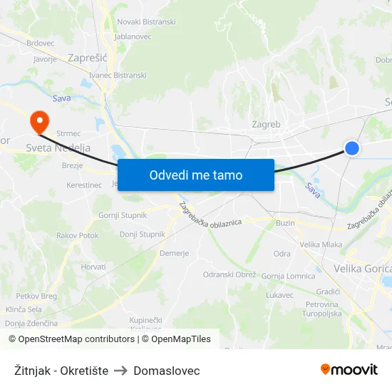 Žitnjak - Okretište to Domaslovec map