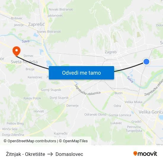 Žitnjak - Okretište to Domaslovec map