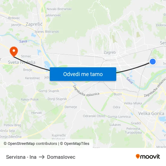 Servisna - Ina to Domaslovec map