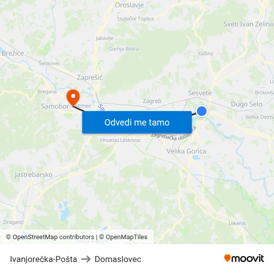 Ivanjorečka-Pošta to Domaslovec map