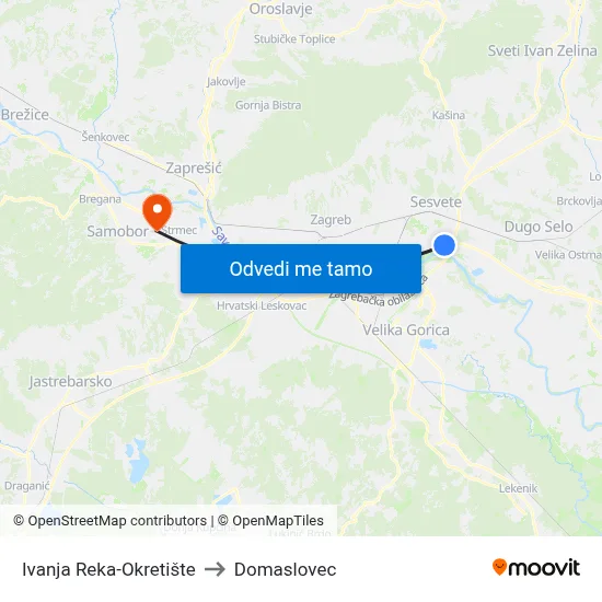 Ivanja Reka-Okretište to Domaslovec map
