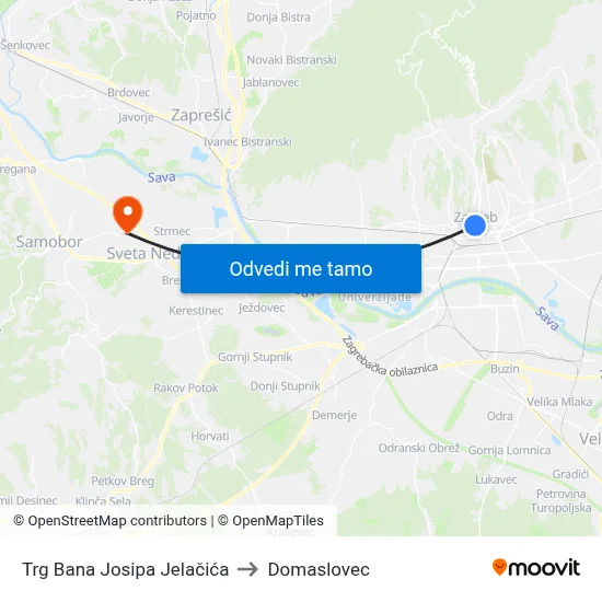 Trg Bana Josipa Jelačića to Domaslovec map