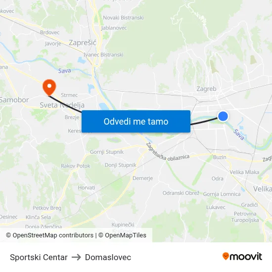Sportski Centar to Domaslovec map