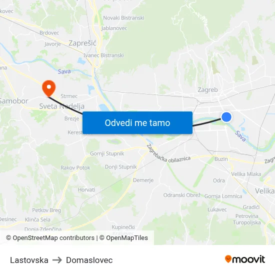 Lastovska to Domaslovec map