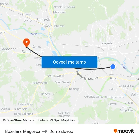 Božidara Magovca to Domaslovec map