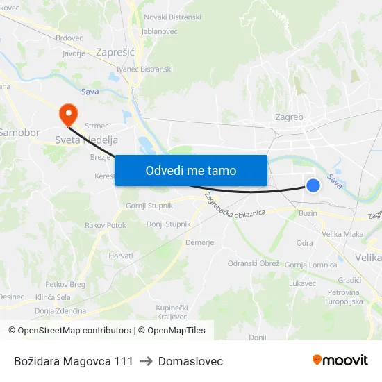 Božidara Magovca 111 to Domaslovec map
