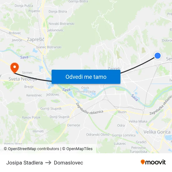 Josipa Stadlera to Domaslovec map