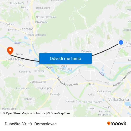 Dubečka 89 to Domaslovec map