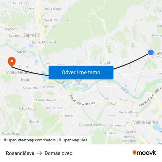 Rosandićeva to Domaslovec map