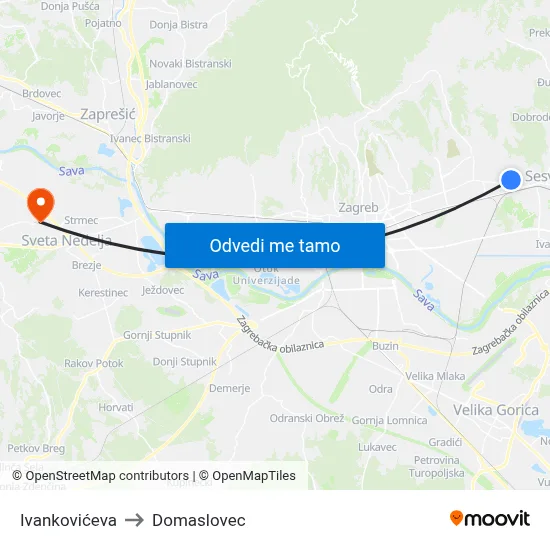Ivankovićeva to Domaslovec map