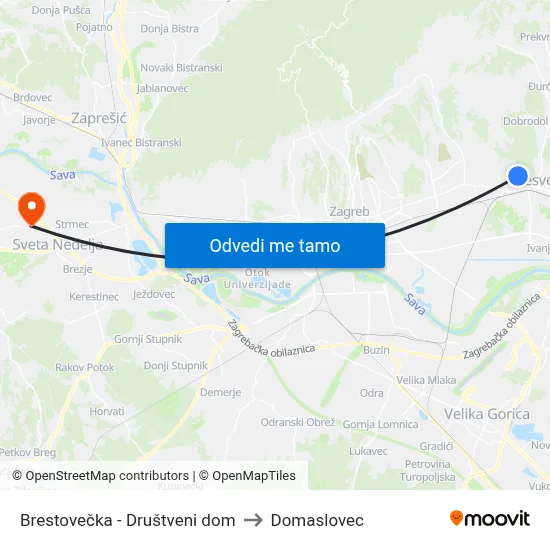 Brestovečka - Društveni dom to Domaslovec map