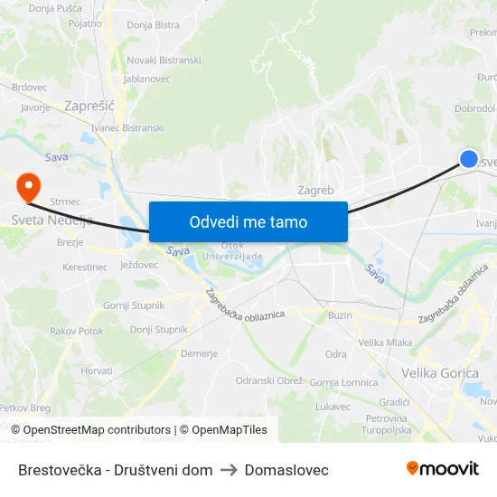 Brestovečka - Društveni dom to Domaslovec map