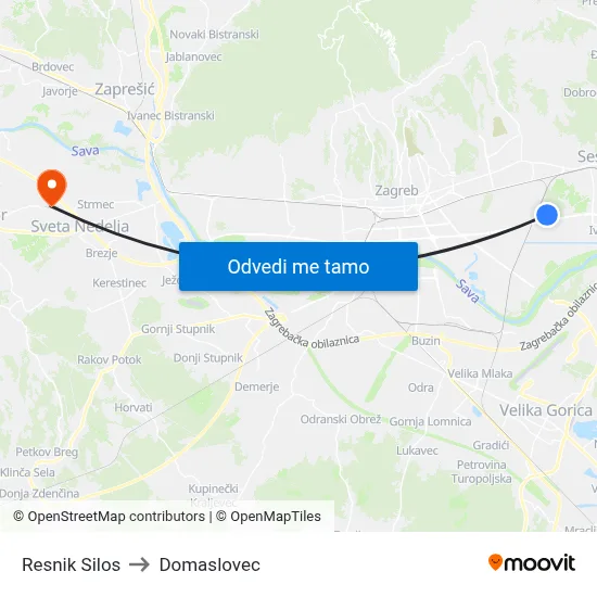 Resnik Silos to Domaslovec map