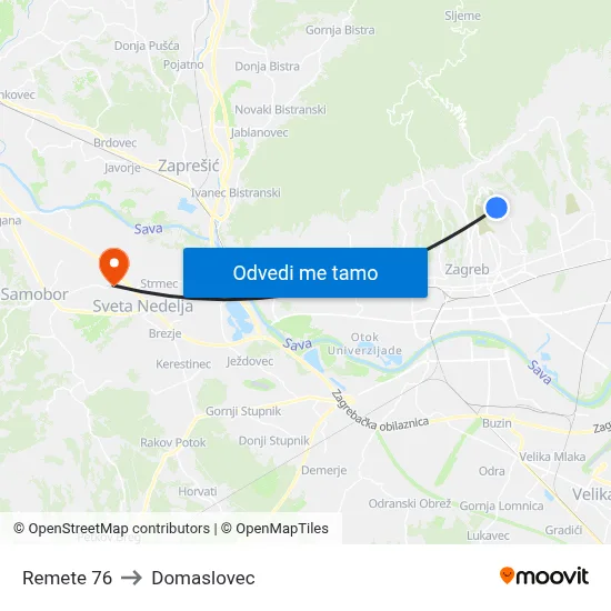 Remete 76 to Domaslovec map