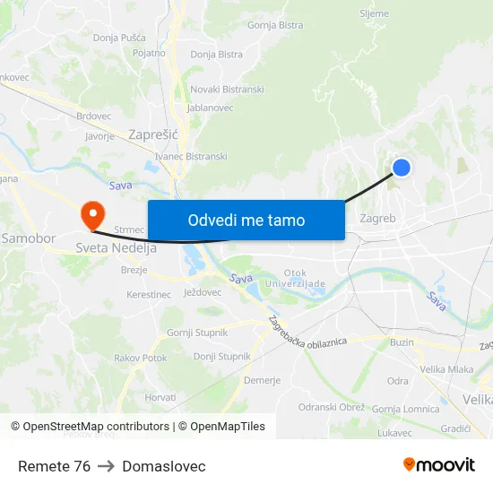 Remete 76 to Domaslovec map