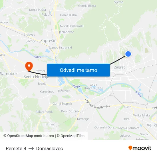 Remete 8 to Domaslovec map